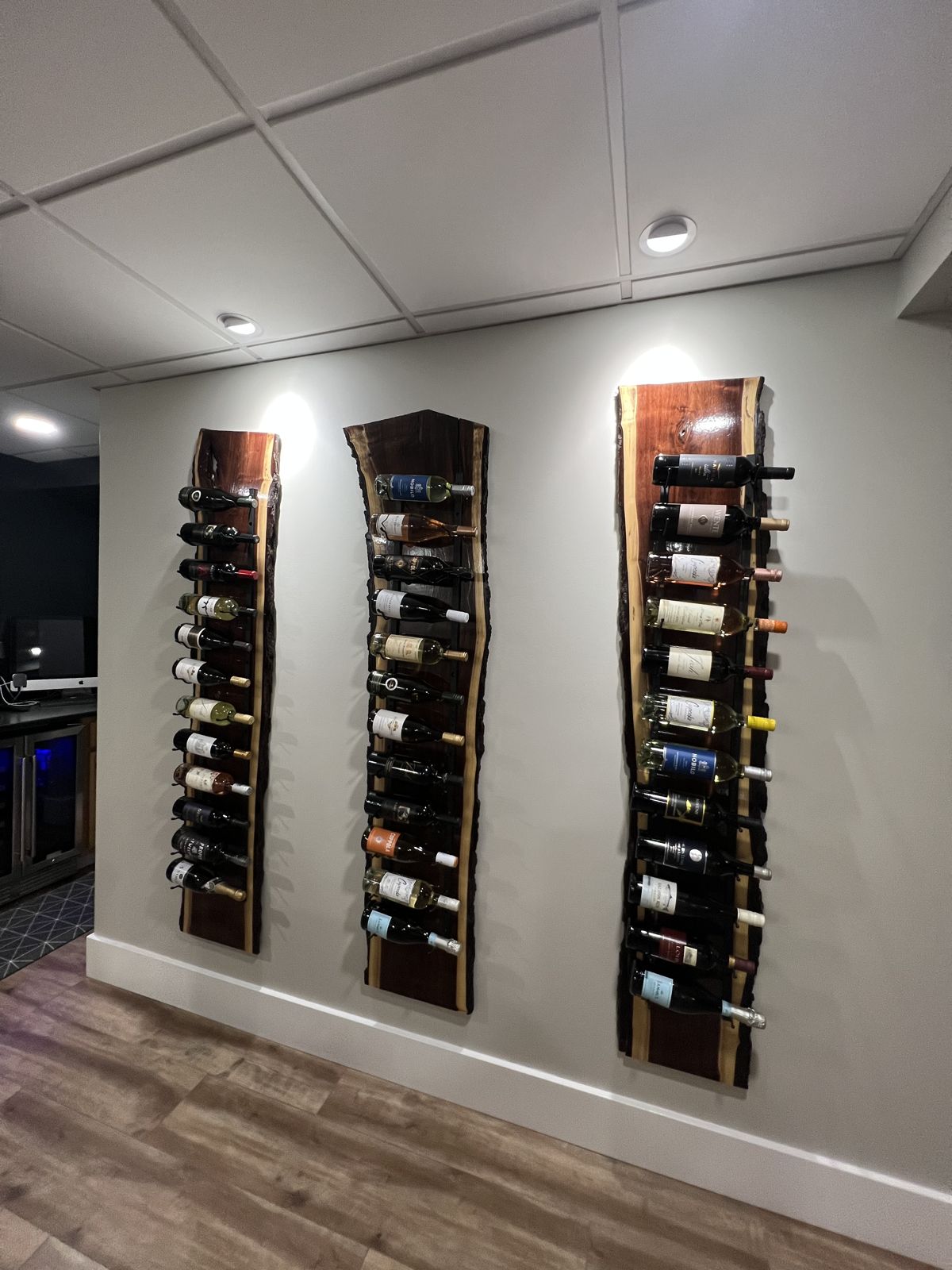 Wine rack wall seen from the side