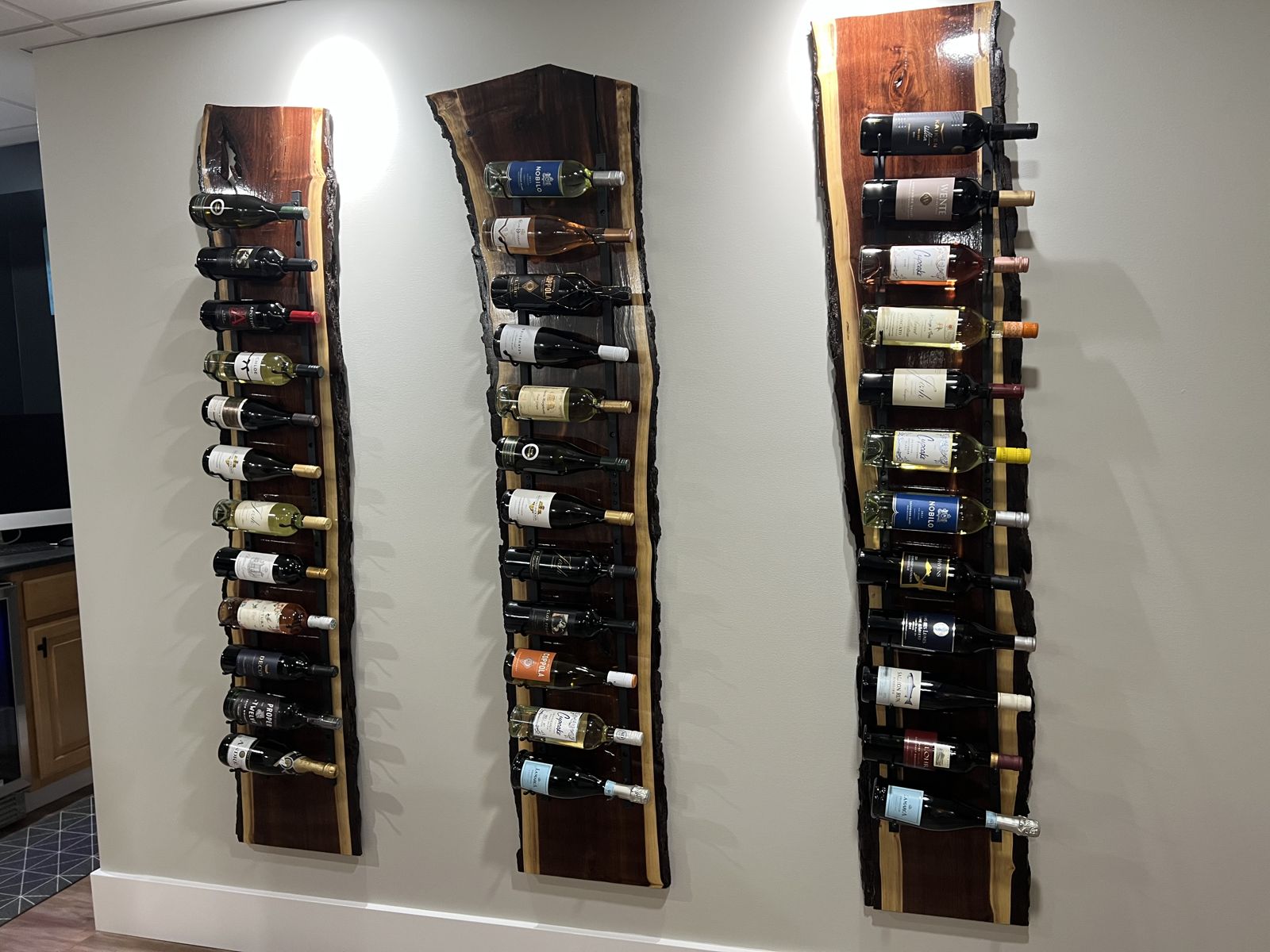 Wide view of the three-rack wall